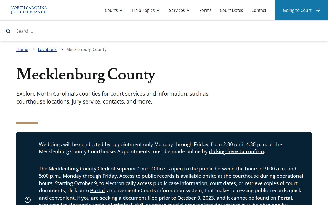 Mecklenburg County court record hours for release case verification