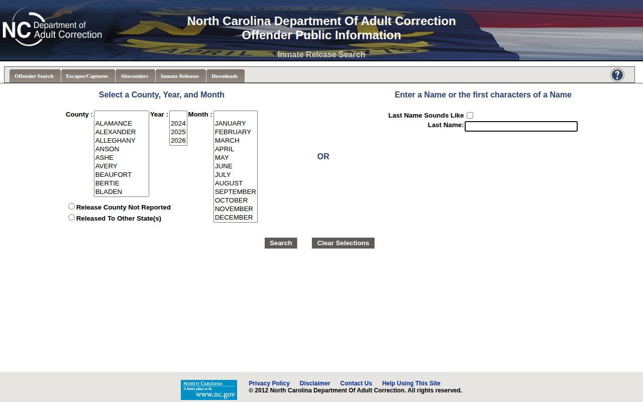 NCDAC Mecklenburg release county and month search