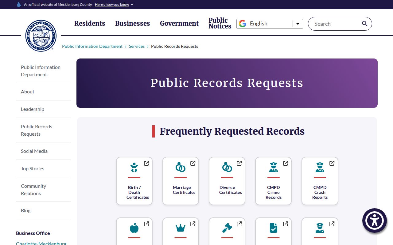 Mecklenburg County release records request service