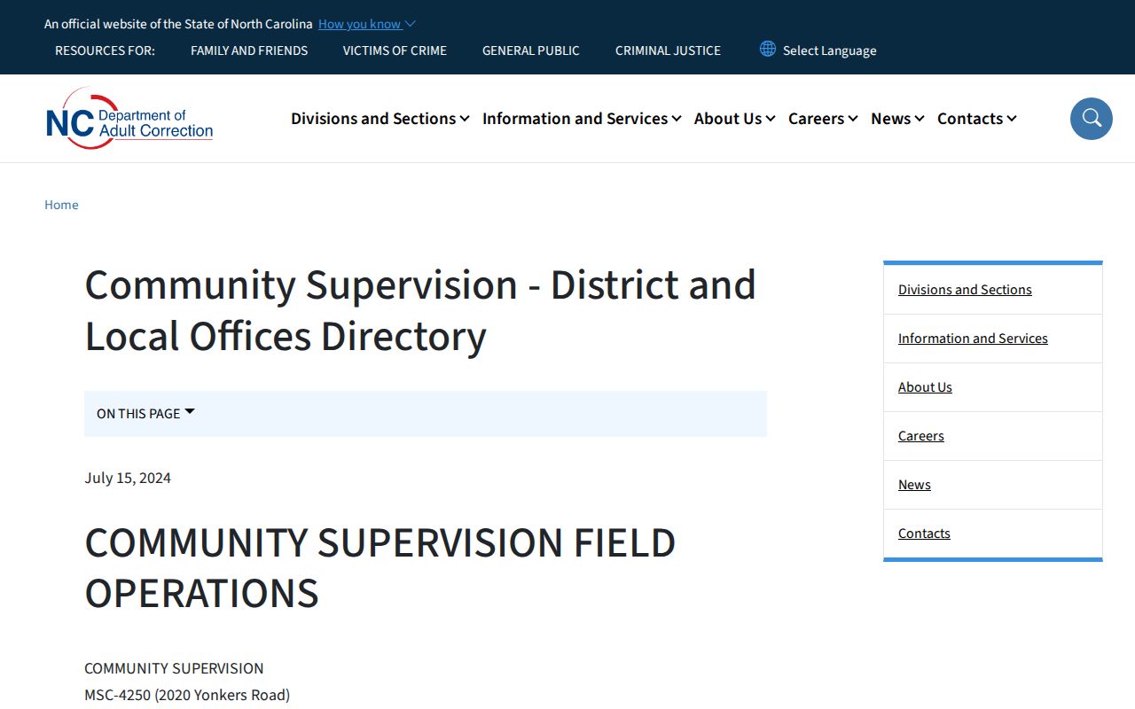 Mecklenburg County probation and parole office directory