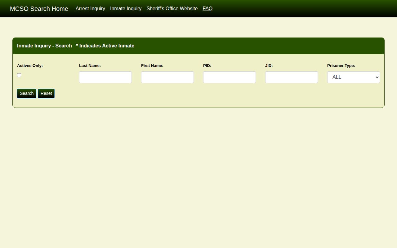 Mecklenburg County released inmate search with Actives Only control