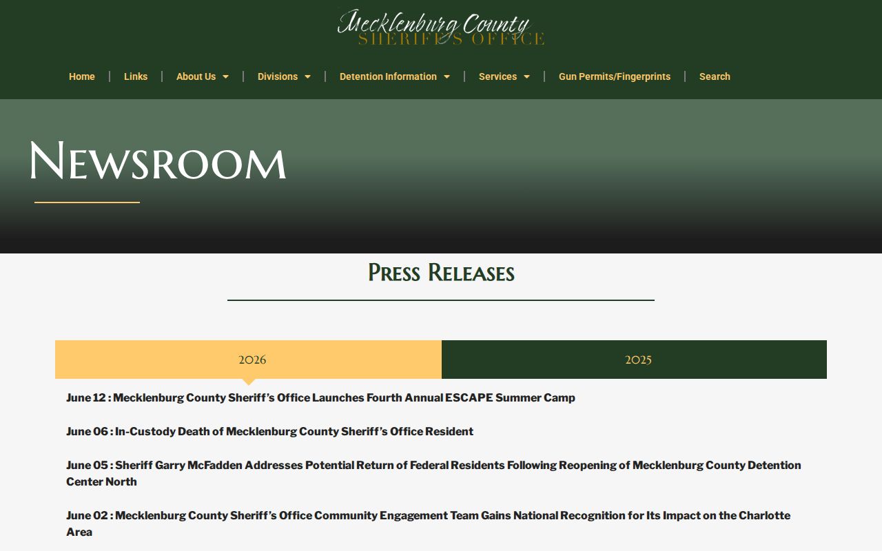Mecklenburg County Detention Center North 2026 reopening release context